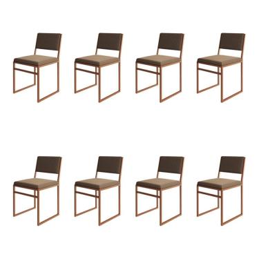 Imagem de Kit 8 Cadeiras Industrial Isa Veludo Marrom Base Cobre para Mesa Sala Cozinha - Cobre/m...