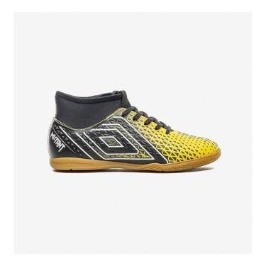 Imagem de Chuteira Umbro Futsal Mutant Jr Meninos Preta Amarela-Masculino
