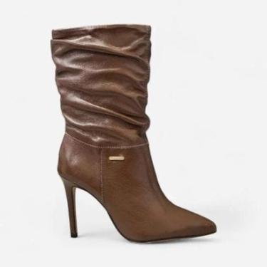 Imagem de Bota Feminina Slouch Couro Cano Curto Salto Fino Bottero - Marrom/Café-Feminino