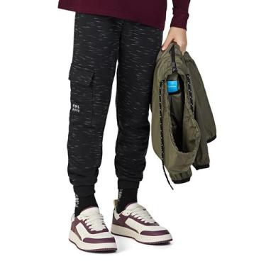 Imagem de Calça Infantil Moletom Preta Rajado Jet White com Punhos Kamylus, 12 a