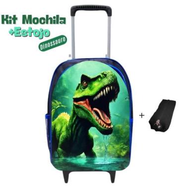 Imagem de Kit Mochila Infantil Escolar Prática Carrinho + Estojo Dinossauro Resi