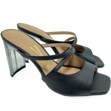 Imagem de Tamanco Vizzano Salto Acrílico Pelica Tiras Feminino - Preto, 36