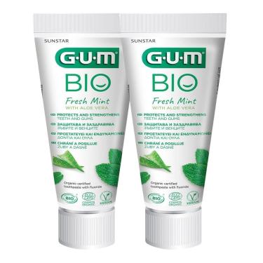 Imagem de Kit Creme Dental em Gel Gum Bio Menta Fresca com Aloe Vera Vegano Transparente 2 Unidades 99.2g