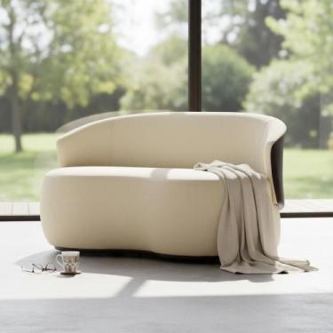 Imagem de Namoradeira Decorativa Beatriz Orgânica Composê Couro Marrom Suede Mar