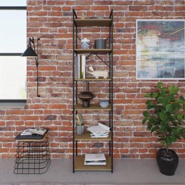 Imagem de Estante Alta com 6 Prateleiras 185x45x33cm Yon Marrom/Vermont/Preto - 
