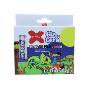 Imagem de Giz de Cera 6 Neon + 6 Tons de Pele  Redondo Com Capa Protetora - Make