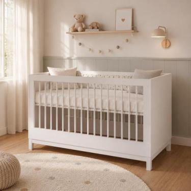 Imagem de Berço em MDF Laqueado Branco Fosco 2 em 1 Cozy  Quater Móveis