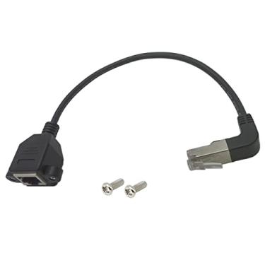 Imagem de Cabo de extensão de rede Qaoquda CAT6, 90 graus RJ45 A macho para fêmea, cabo de extensão de montagem de painel de parafusos, suporte Ethernet Cat 5e/Cat 6-10 polegadas, Down