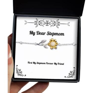 Imagem de SpreadPassion Presentes de madrasta para mãe, First My Stepmom Forever My Friend, pulseira de girassol reutilizável da Daughter