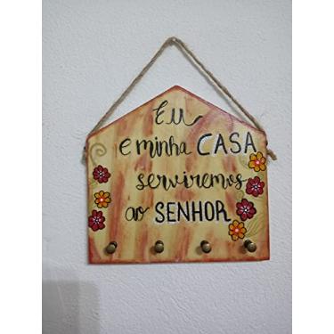 Imagem de Porta-chaves Artesanal Decorativo - Eu e minha casa serviremos ao Senhor