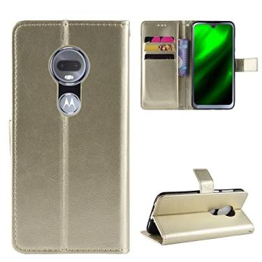 Imagem de Capa de celular para celular Moto G7/G7 Plus, capa carteira de couro PU com compartimento para cartões, design fino, à prova de choque, capa protetora flip (cor: dourada)