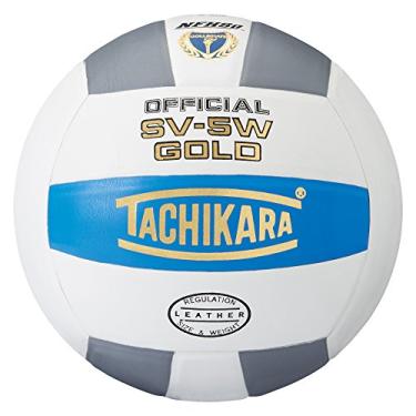 Imagem de Tachikara Bola de vôlei de couro premium para competição Sv5W Gold (azul/branco/cinza prateado)
