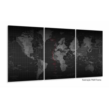 Imagem de Quadro Decorativo Mapa Mundi Geografico 3pç tecido