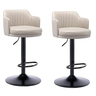 Imagem de Cadeira De Barras Modernas Com Bancos De Barra Giratória Ajustável No Conjunto De 2 Cozinha Na Cadeira De Barra De Cozinha Cadeira Altura Altura De Couro Negra De Metal Preto Redondo Assento Estofado