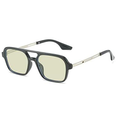Imagem de Óculos de Sol Quadrados Retro Pontes Duplas Moda Feminina Lentes Oceânicas Claras Sombras UV400 Homens Tendência Metal Óculos de Sol Oco, Preto Amarelo Verde, Como a imagem