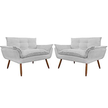 Imagem de Kit 02 Namoradeira Poltrona Sofá decorativa 02 Lugares Opalla Pés Palito Branco - DS Estofados
