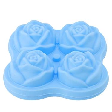 Imagem de Bandeja de cubos de gelo rosa, 4 grades novos moldes de silicone, faça 4 formas de flores gigantes e fofas gelo para coquetéis gelados suco de uísque moldes de cubos de gelo para(S-Céu azul)