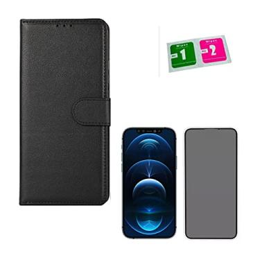Imagem de Kit Capa Carteira Flip + Pelicula Privacidade Compatível iPhone 11 12 Pro 13 14 Pro Max (iPhone 12 Pro Max)