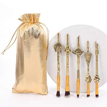 Imagem de Conjunto de pincéis de maquiagem Star Wars – 5 peças de pincéis de cosméticos profissionais clássicos da série de filmes, kit de pincéis de base para blush e pó facial para fãs (ouro antigo)