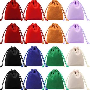 Imagem de 16 peças mini sacos de dados, bolsa de veludo com cordão de 10 x 8 cm, bolsas de armazenamento de dados de veludo para dados, joias, 8 cores