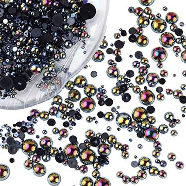 Imagem de QXUJI 2800 peças AB preto liso meia pérola, contas redondas planas, 2/3/4/5/6/8/10 mm de contas soltas, para artesanato de joias DIY, 7 tamanhos