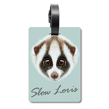 Imagem de Big Eyed Branco Marrom Loris Animal Mala Etiqueta Bagagem Cartão Pendurado Etiqueta Scutcheon Etiqueta, Multicolorido.