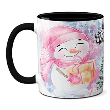 Imagem de Caneca Fofa Boneco De Neve Merry Christmas Papai Noel (Preta)