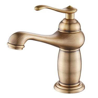 Imagem de LIDON Torneiras de banheiro torneira de água quente e fria torneira de banheiro alça única torneira da pia do banheiro furo único latão antigo torneira da pia do banheiro retrô, antigo A (cor: antigo C)