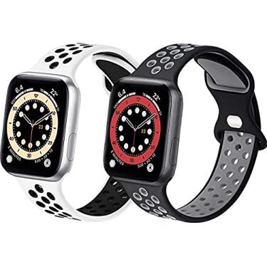 Imagem de Hoopyeecase Compatível com Apple Watch Bands 44mm 42mm 40mm 38mm, 2 Pack Silicone Esporte À prova d'água Respirável macia Substituição pulseira de relógio para iWatch SE Series /6/5/4/3/2/1
