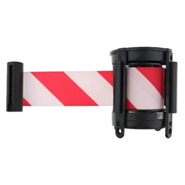 Imagem de Milageto Fita de barreira retrátil de 5 metros para estaca, cinto para fila de barreira – vermelho e branco