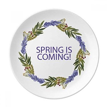 Imagem de Guirlanda redonda Placa de plantas de flor azul decorativa de porcelana Salver talheres Prato de jantar