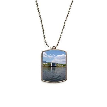 Imagem de DIYthinker Colar com pingente de placa de identificação de cachorro de aço inoxidável com vista para o lago