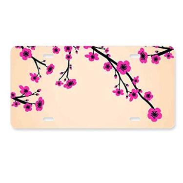 Imagem de DIYthinker Placa de carro Japonesa rosa preta Sakura Art Decoração de carro Acessório de aço inoxidável