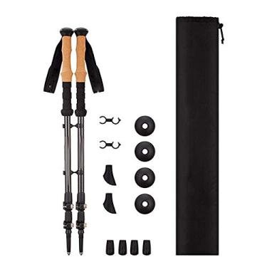 Imagem de Pacote com 2 postes de caminhada, bengalas dobráveis e ajustáveis com sistema de trava rápida, fibra de carbono super forte e ultraleve e alumínio com cabo de cortiça natural e pegas de EVA estendidas