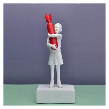 Imagem de TEAYASON Escultura Bomb Menina Escultura Moderna Escultura Bomba Abraço Estátua de Resina Peça de Mesa Bomb Love England Art House Figura Estátuas (Cor: Vermelho), Branco Vermelho