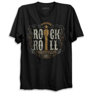 Imagem de Camiseta Preta Rock And Roll Vintage Bomber Rockstar Rock Blues.