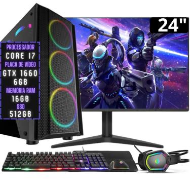 Imagem de Pc Gamer Completo 3green Hunter, Intel Core i7, 16GB ram, Geforce gtx 1660 Ti 6GB, ssd 512GB, Fonte 600W 80 Plus, Kit Gamer e Monitor 24 Full HD 75Hz 2ms 3H-001