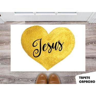 Imagem de Tapete Capacho Personalizado Coração Dourado Jesus - Deluzz