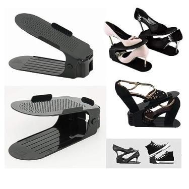 Imagem de Kit 20 Organizadores de sapato, saltos e tênis com regulagem de altura - Preto