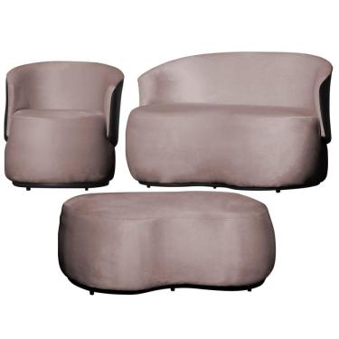 Imagem de Kit 1 Poltrona 1 Namoradeira e 1 Puff Grande Orgânico Beatriz Veludo Composê Corino Preto - Estopar