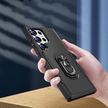 Imagem de Para samsung s23 ultra proteção anel magnético saco caso para samsung galaxy s23 ultra s 23 plus 5g armadura casos, preto, para galaxy s23