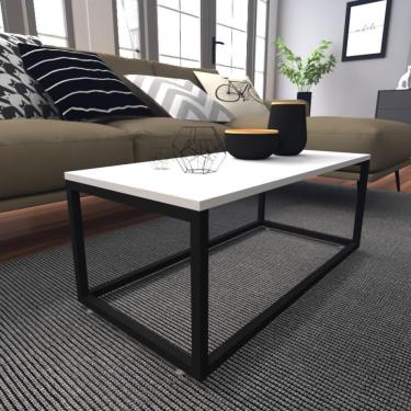 Imagem de Mesa De Centro Sala Industrial Branca Quadrada Retangular Mesinha De Centro Sala Madeira