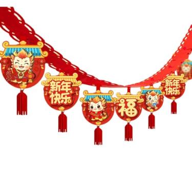 Imagem de MERIGLARE 2024 ano chinês ano novo guirlanda de feltro 3 metros decoração de teto decorativa reutilizável festival de primavera para quarto, estilo B