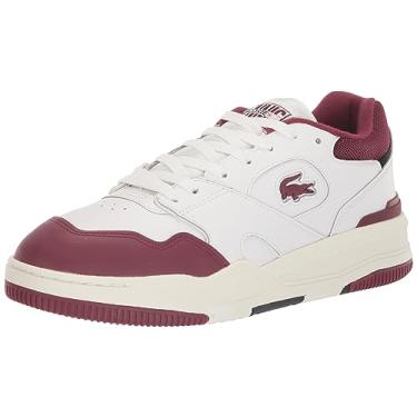 Imagem de Lacoste Tênis masculino de couro Lineshot Mesh Collar, Branco/Burg, 42