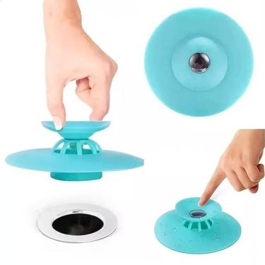 Imagem de Válvula Tampa Ralo De Pia Flexível Filtro Drenagem Agua Azul
