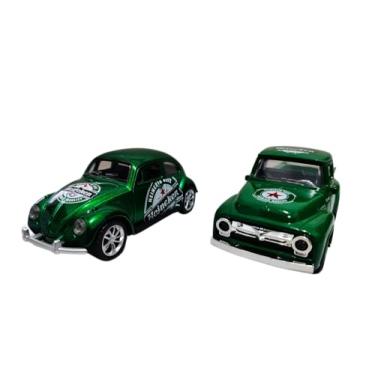 Imagem de Power Toys TECH - Miniatura Fusca + Pick UP Cor Verde : Carrinho de Ferro com Portas que Abrem e Pneus de Borracha