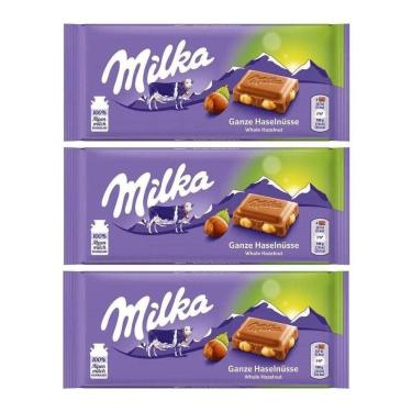 Imagem de Kit 3 Chocolate Milka Whole Hazelnuts Avelãs Inteiras 100G