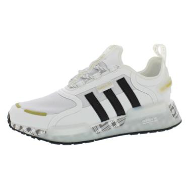 Imagem de adidas Tênis infantil masculino NMD_R1 V3 com cadarço casual - branco, Branco/preto/dourado e branco, 18