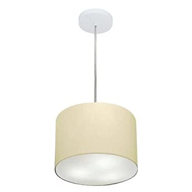 Imagem de Lustre Pendente Cilíndrico Cúpula Tecido 25x25 cm, Vivare Iluminação, Pendente4209 LA, Algodão Cru, Pequeno