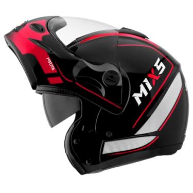 Imagem de Capacete de Moto Mixs MX Captiva Route Brilhante Com Viseira Interna Solar Óculos de Sol Articulado Escamoteável Robocop Cinza Com Vermelho (62)